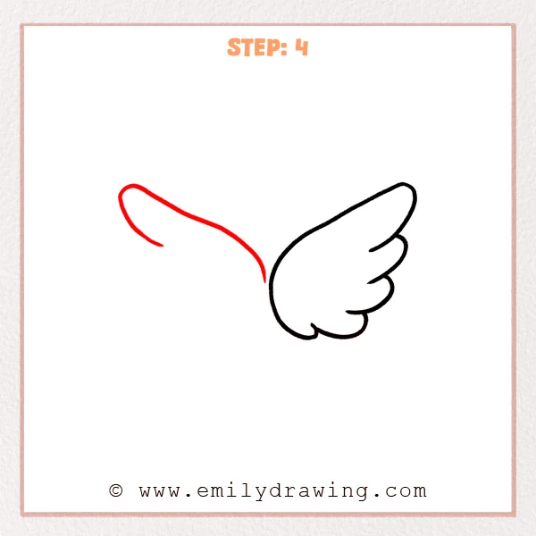 how to draw an angel wings - Step 4: A long curved line is drawn to form the top outline of the left angel wing.
